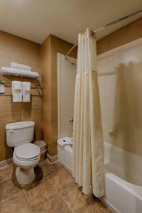 y baño con aseo, bañera y ducha. en Best Western Plus Delta Inn & Suites, en Oakley