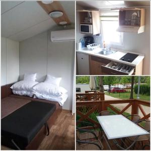 een keuken en een kamer met een bed en een tafel bij Badacsony Camping in Badacsonytomaj