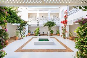 a courtyard with potted plants and a fountain at Octant Vila Monte in Moncarapacho