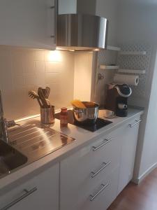 cocina con fregadero y encimera en Appartamento Gradisca, en Lecco