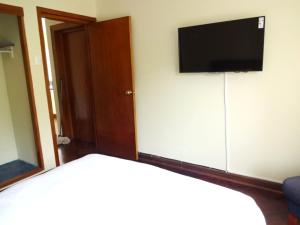 1 dormitorio con 1 cama y TV de pantalla plana en Roma, en Lima