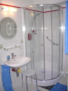 y baño con ducha y lavamanos. en BodenSEE Hegau Gottmadingen, en Gottmadingen
