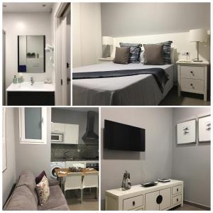 ラスパルマス・デ・グランカナリアにあるTC Lindamarのベッドルーム1室(ベッド1台、テレビ付)の写真2枚