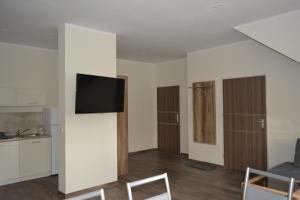 カルパチにあるNowe Apartamenty CMKのリビングルーム(壁に薄型テレビ付)