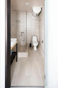 a bathroom with a shower and a toilet and a sink at Apartment N320 Gudauri Loft in Gudauri