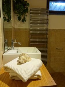 a bathroom with a sink and a towel on a table at Alberto's Mt.Etna B&B in Zafferana Etnea