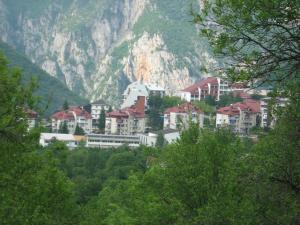 a group of buildings in front of a mountain at Apartment Vera in Plužine