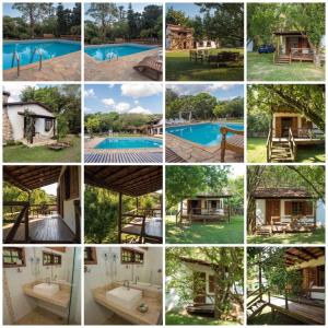 eine Collage aus Fotos eines Pools und eines Hauses in der Unterkunft Pousada da Neneza in Santa Cruz de Minas