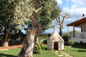 uma árvore e um forno de pedra num quintal em Bed and Breakfast La Casetta em Macchia di Monte