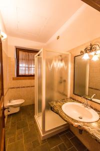 a bathroom with a sink and a shower at Agriturismo Villa Isa in Follonica