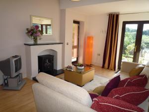 sala de estar con sofá y chimenea en Grove Lodge Holiday Homes (2 Bed) en Killorglin