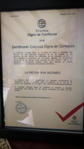 Certifikát, ocenenie alebo iný dokument vystavený v ubytovaní La Piedra Viva Agüimes , Siete hermanos