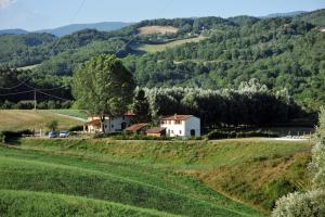 a small town with a large house and trees at Il Casale di Santamettole in Barberino di Mugello
