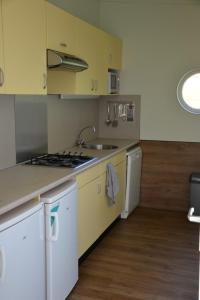 a kitchen with a sink and a stove top oven at Vlugtenburg in 's-Gravenzande