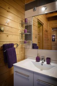 a bathroom with a sink and a mirror at Velence Korzó Pihenőház in Kápolnásnyék