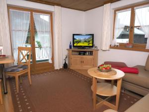 ein Wohnzimmer mit einem Sofa und einem TV in der Unterkunft Haus Antonius in Oberstdorf