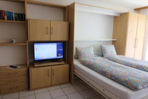 ロイカーバートにあるAdlerhorstのベッドルーム1室(ベッド1台、テレビ付)