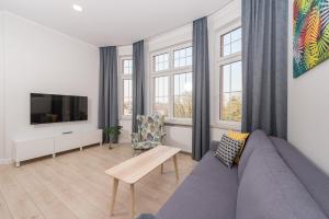 salon z kanapą i telewizorem w obiekcie Apart Avenue 22 w Poznaniu