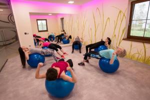 a group of people doing pilates on exercise balls at Wellness penzion Medličky in Batelov