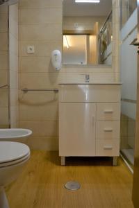 W łazience znajduje się toaleta, umywalka i lustro. w obiekcie Apartamento Las Mulas w Murcji