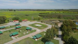 an aerial view of a farm with a park at Cabañas Maria Maria Conchillas in Conchillas