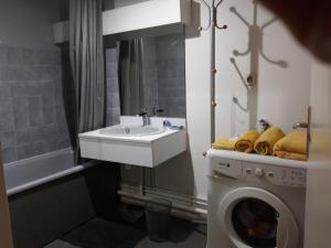 y baño con lavabo y lavadora. en zizouk Bordeaux, en Mérignac