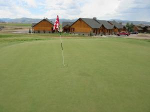 a golf course with a flag on the green at Townhomes on the Green in Afton