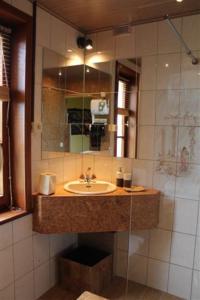 uma casa de banho com um lavatório e um espelho em B&B Au fil des saisons sur la Wiels em Fauvillers