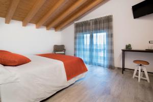 坎比亞戈的住宿－Agriturismo Camisi qh，一间卧室设有一张大床和一个窗户。