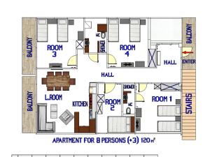 un plan d'étage d'un appartement pour personnes dans l'établissement Przystań Kapitanat, à Szczecinek