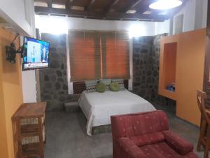 a bedroom with a bed and a couch and a television at Altos del Molle SF in San Francisco del Monte de Oro