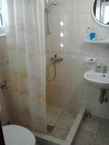 a bathroom with a shower with a toilet and a sink at House Rasohatica Tare in Korčula +13 photos