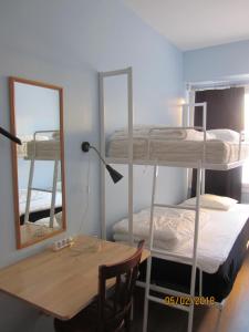 
a bedroom with a bed and a desk at Uppsala City Hostel in Uppsala

