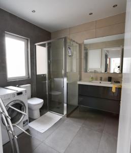 A bathroom at Athens Squared Apartments