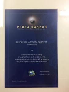 Certifikát, hodnocení, plakát nebo jiný dokument vystavený v ubytování Modra Sobótka
