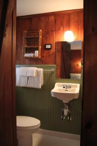 uma casa de banho com um lavatório e um WC em Phoenicia Lodge em Phoenicia