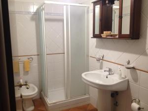 y baño con ducha y lavamanos. en La Culla Dei Castelli Romani, en Velletri