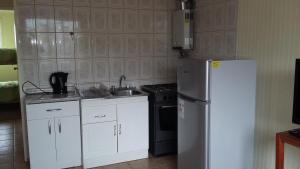 a kitchen with a white refrigerator and a sink at Departamentos Arlenne in Valdivia