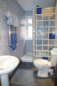 a bathroom with a toilet and a sink and a tub at Abbey Lodge Guest House in Southampton