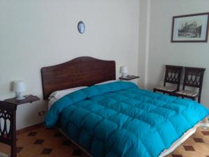 a bedroom with a large blue blanket on a bed at Il Vigneto in Trecastagni