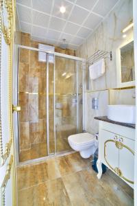 a bathroom with a shower and a toilet and a sink at Nayla Palace Hotel-Special Category in Istanbul
