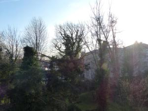 ゾーストにあるAltstadt Soestの木々の窓から家が見える