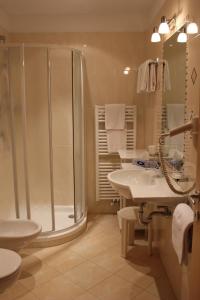 オルティゼーイにあるガルニ パノラミックのバスルーム(シャワー、シンク付)