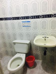 a bathroom with a toilet and a sink at Hotel Parkway Inn 58 Street in Bogotá