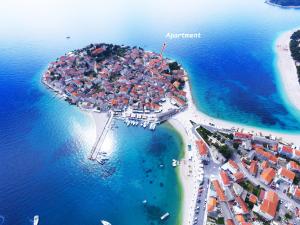 an aerial view of a small island in the ocean at Apartment old town in Primošten
