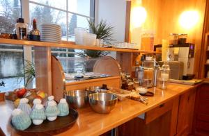 a kitchen with a counter with some knitted food at Havergoh Wander- & Fahrrad-Hotel in Horn-Bad Meinberg