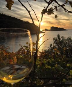 a glass of wine sitting next to a body of water at Vongola in Utjeha