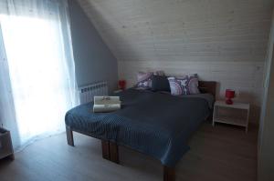 バウトゥフにあるŚwierkowa Chataのベッドルーム1室(青い毛布付きのベッド1台付)