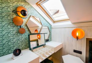 a bathroom with a sink and a mirror on a wall at Apartments Master 5 in Herceg-Novi