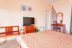 a bedroom with a bed and a flat screen tv at Vongola in Utjeha